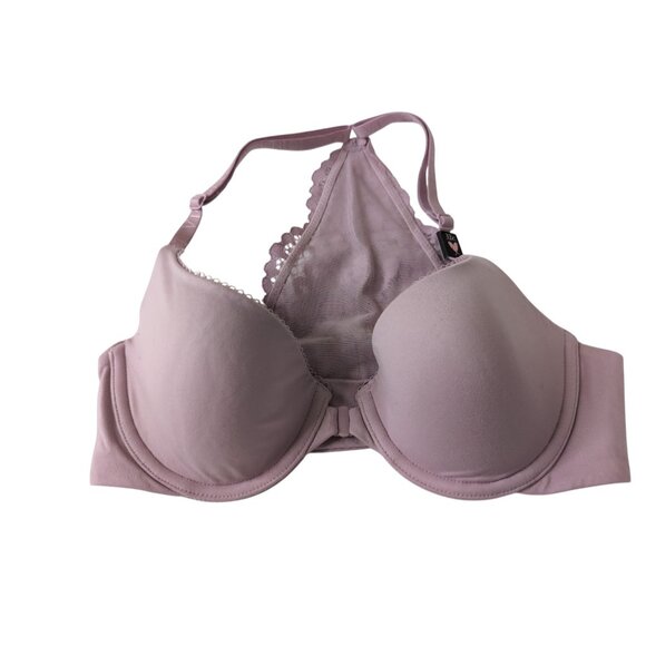 Victorias Secret Perfect Shape Demi Bra 32C Purple Lace Racerback Front Closure - Picture 1 of 8